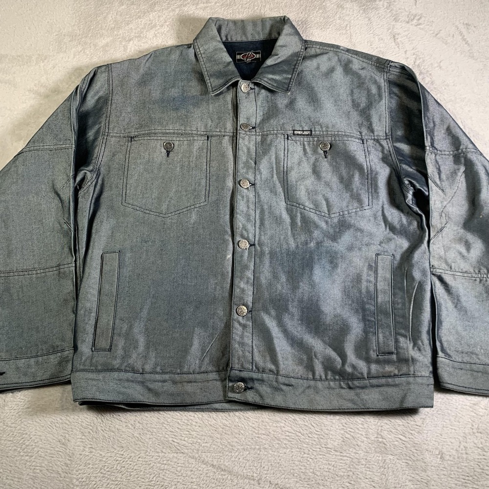 Barcode Jeans Jacket Mens XL‎ Silver Denim Trucker Workwear Button Front Chore